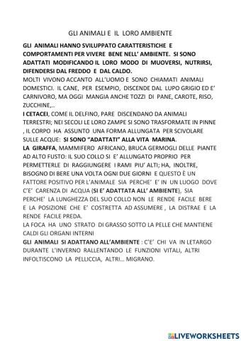 Gli animali e  il  loro ambiente