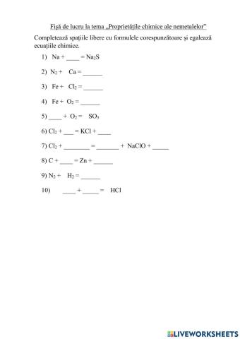 Proprietățile chimice ale nemetalelor