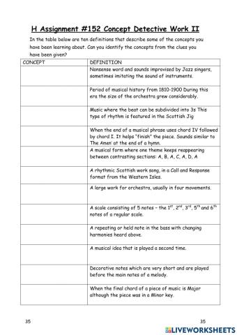 H Concept Detective Work II