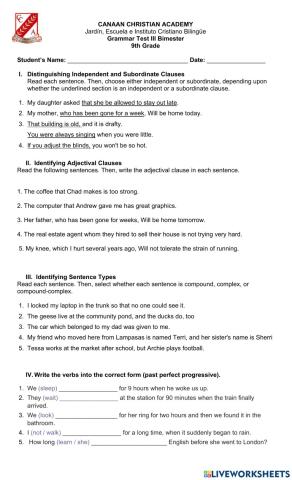 Grammar Test III Bimester