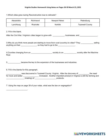 Virginia Studies Homework VS8 3-23-2021