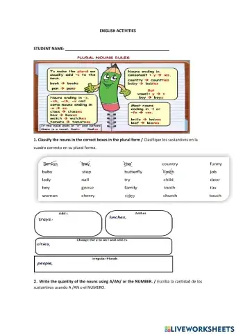 Plural form of the nouns