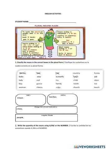 Plural form of the nouns