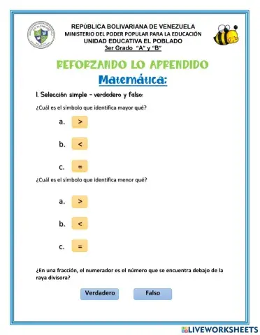 Evaluación de Matemática 3er Grado, fracciones