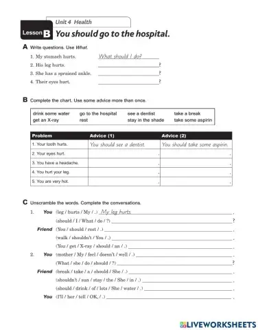 You should go to the hospital. - Extra Practice