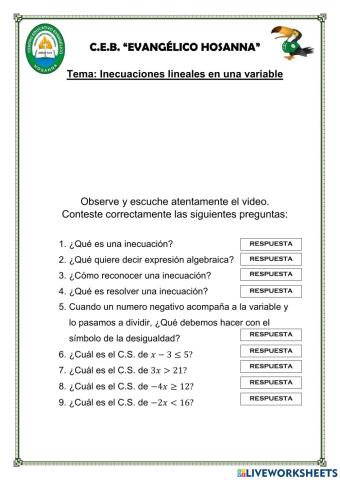 Desigualdades o inecuaciones lineales en una variable