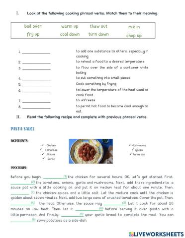 Cooking phrasal verbs