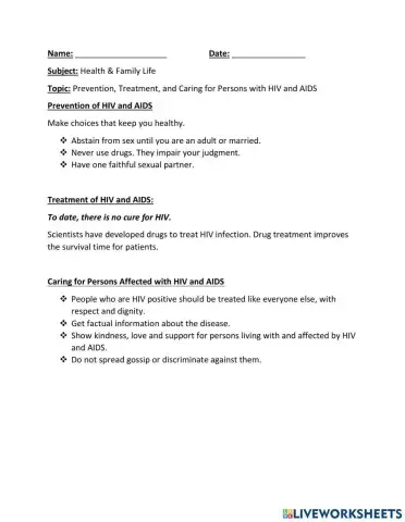 Prevention, Treatment and Caring for Persons with HIV