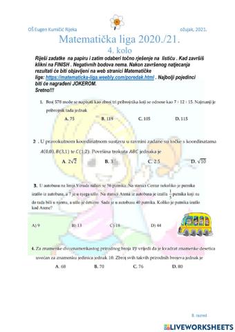 Zadaci za Matematičku ligu 8