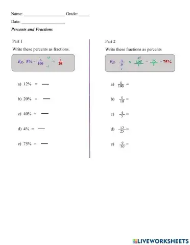 Percents and Fractions