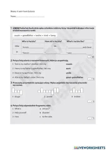 Brainy 4 unit 4 test dyslexia