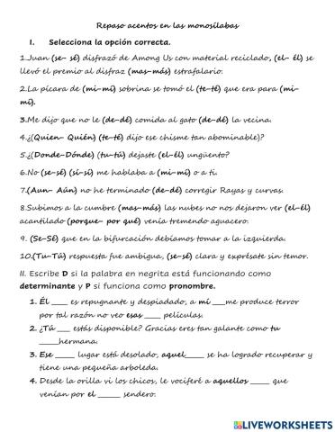 Repaso acentos  y diacríticos, determinantes