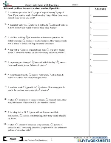 Unit Rates using fractions