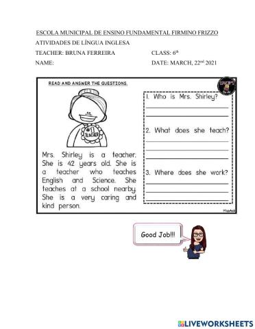 Aula de inglês para 6 ano