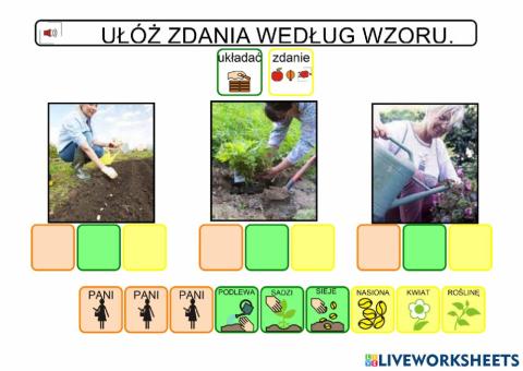 Prace w ogrodzie - zdania symbole
