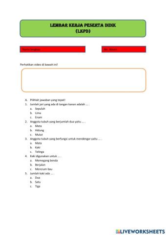 Lkpd kelas 1 -anggota tubuh-