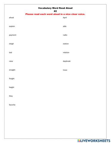 Vocabulary Read Aloud -2