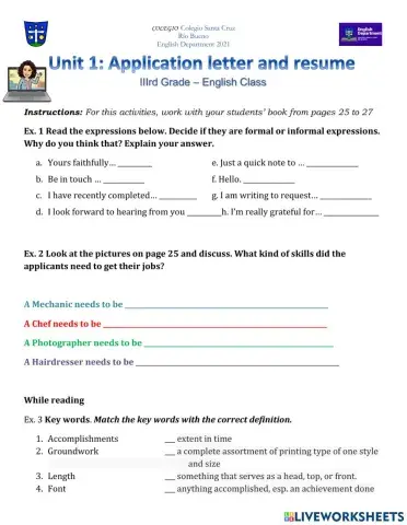 Application letter and resume