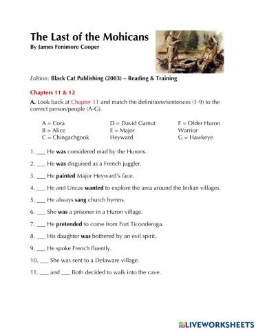 Literature Ex. - The Last of the Mohicans (Ch. 11-12)
