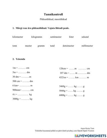 Pikkus- ja mahuühikud 3.klass