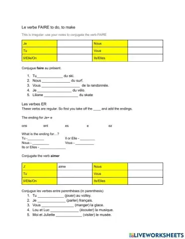 Faire and regular ER verbs