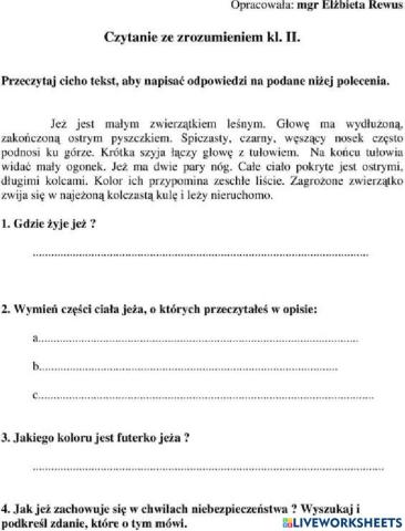 Czytanie ze zrozumieniem 18.03.2021