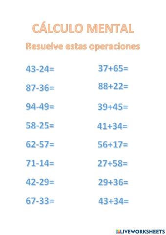 Cálculo mental sumas y restas