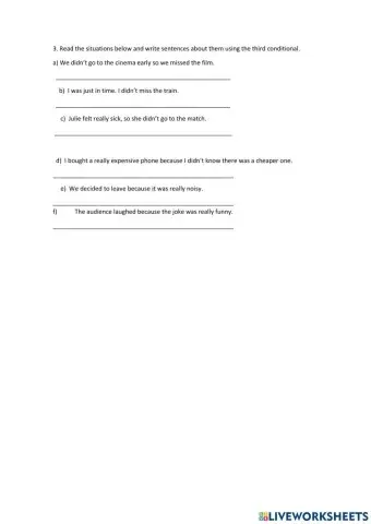 3. Read the situations below and write sentences about them using the third conditional.