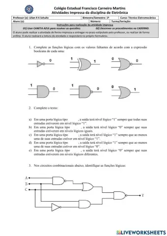 Funções Lógicas e Circuitos Combinacionais