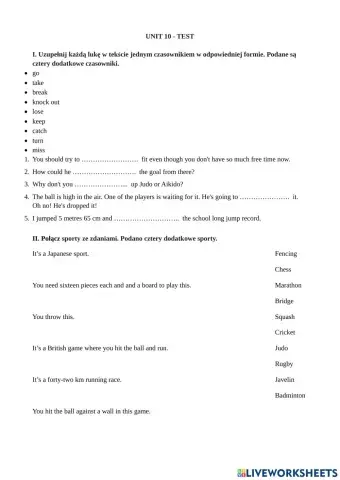 Unit 10 sport test