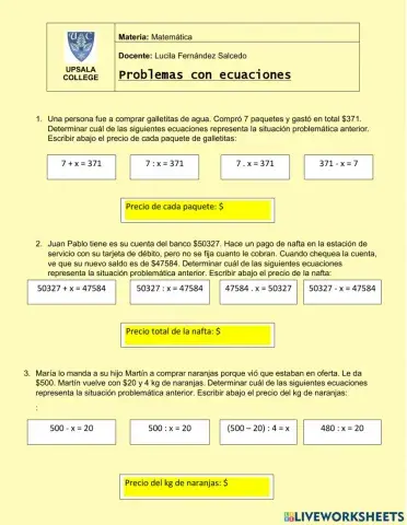 Problemas con ecuaciones