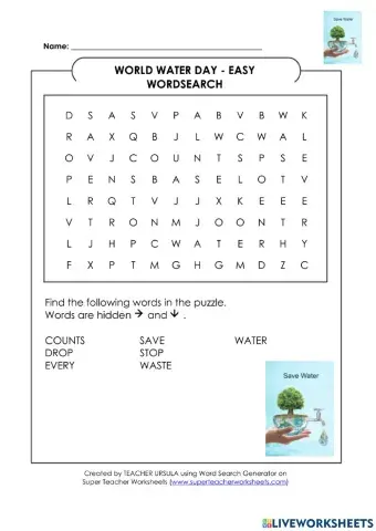 World water day wordsearch