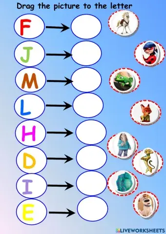 Alphabet. Match the picture with the letter