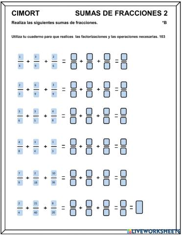Sumas de fracciones 2 B                         103