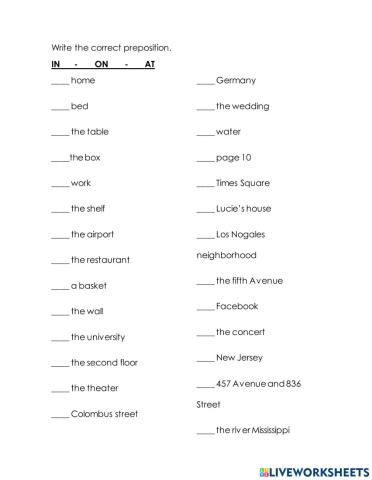 Prepositions in on at