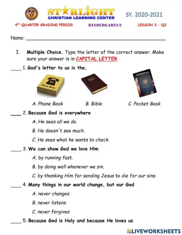 ESP-CL (KINDER) - LESSON 3 QUIZ: THE EXCITING LETTER
