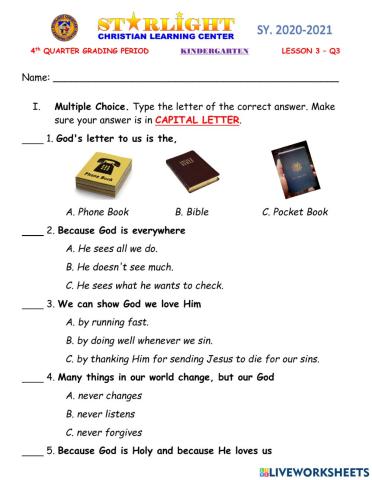 ESP-CL (KINDER) - LESSON 3 QUIZ: THE EXCITING LETTER