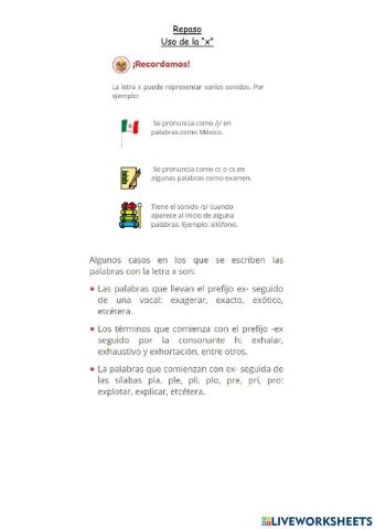 Español 2G-Repaso letra x