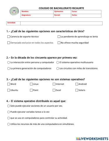 1ERO INFORMATICA CUESTIONARIO 1 SISTEMAS OPERATIVOS