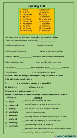 Spelling List Word Practice