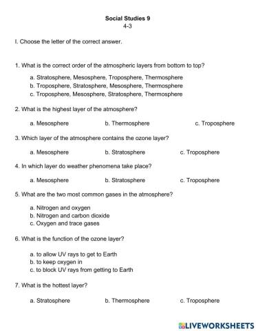 Layers of the Atmosphere QUIZ