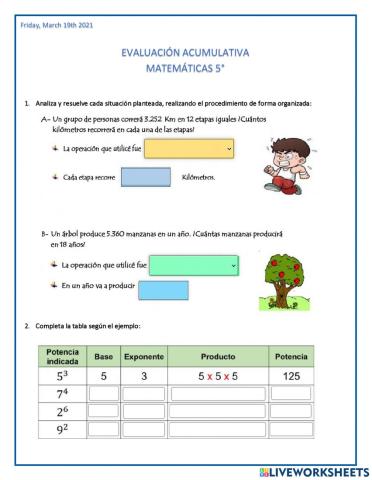 Evaluación Acumulativa Matemáticas 5°