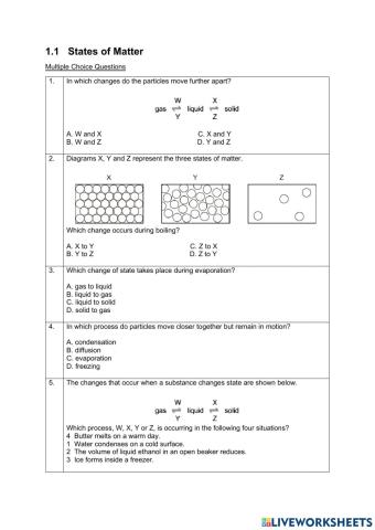 WS 1.1 Exercise States of Matter