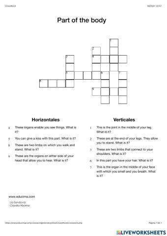 CrossWord Part of the body