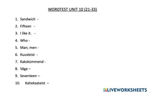 Wordtest Unit 10 (21-33)