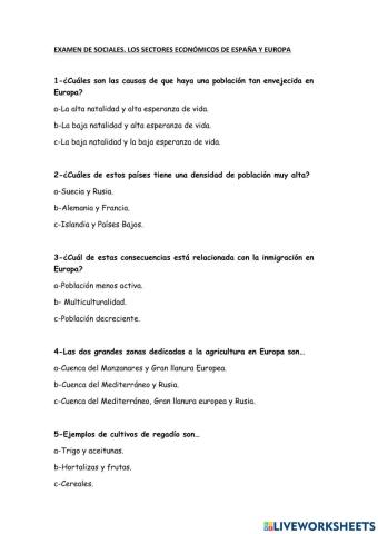 Examen sectores económicos europa y españa