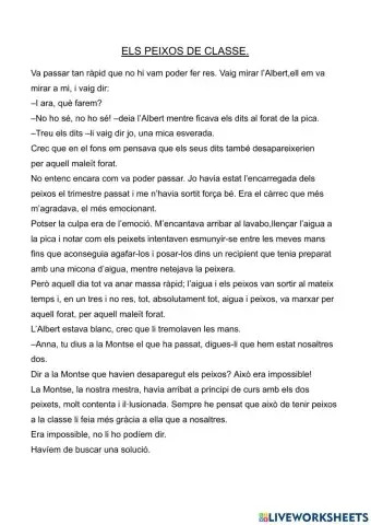 COMPRENSIÓ LECTORA: -ELS PEIXOS DE CLASSE-