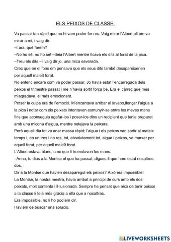 COMPRENSIÓ LECTORA: -ELS PEIXOS DE CLASSE-