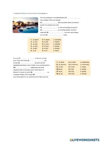 To infinitive, bare infinitive, -ing form