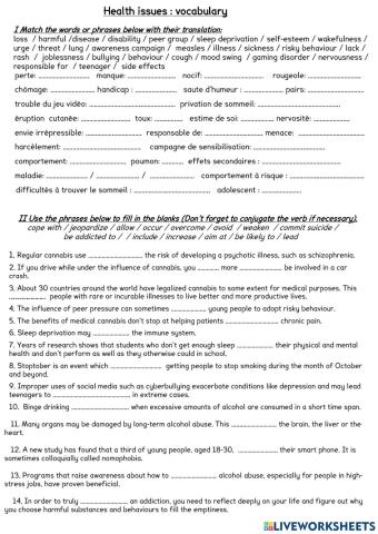 Health issues vocabulary